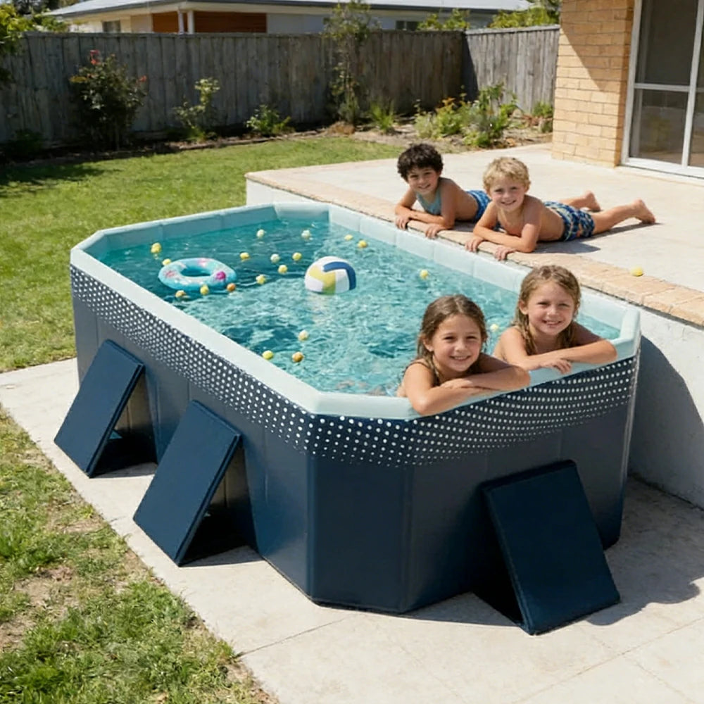 TREKKA Reinforced Family Swimming Pool Double Layer Composite High Strength 160/210/260cm Family Backyard Use - Dark Blue