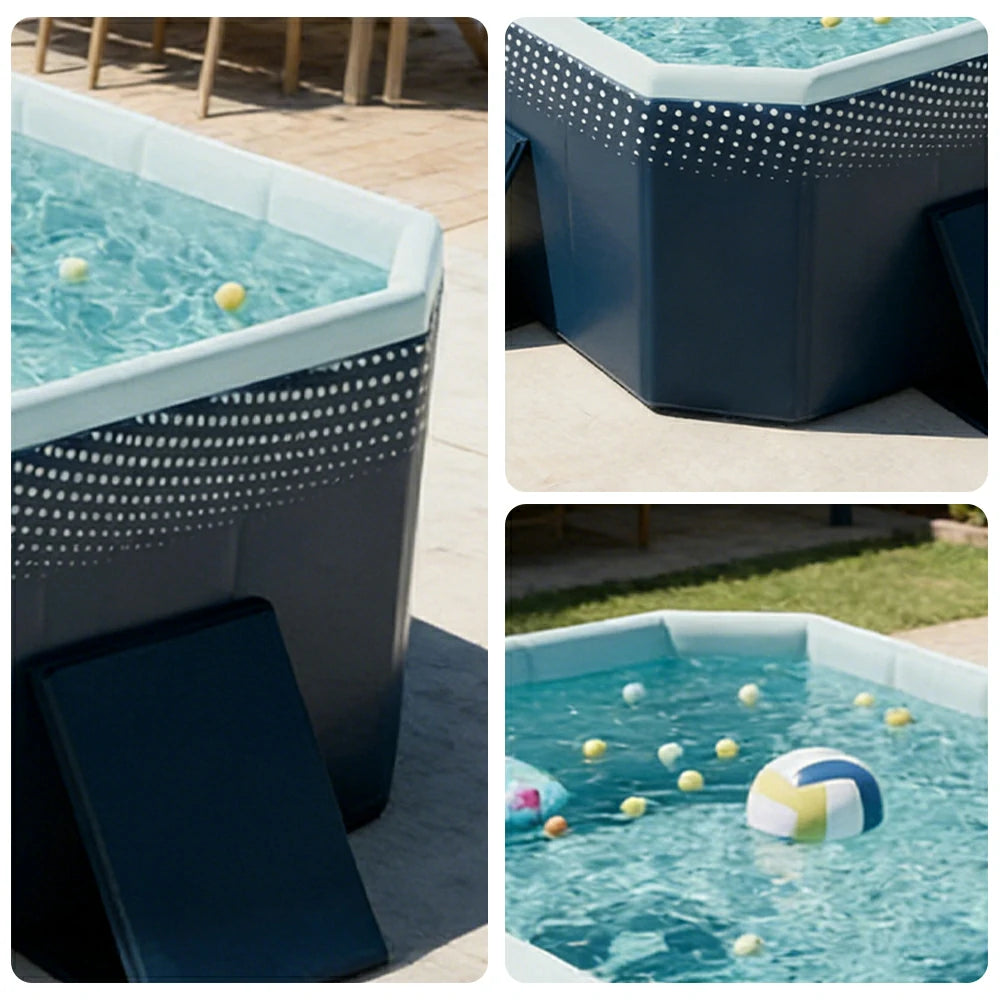 TREKKA Reinforced Family Swimming Pool Double Layer Composite High Strength 160/210/260cm Family Backyard Use - Dark Blue