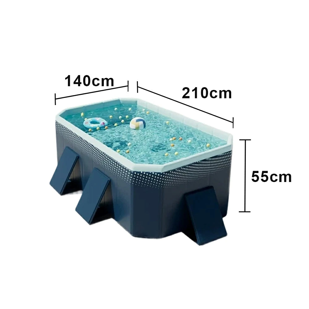 TREKKA Reinforced Family Swimming Pool Double Layer Composite High Strength 160/210/260cm Family Backyard Use - Dark Blue