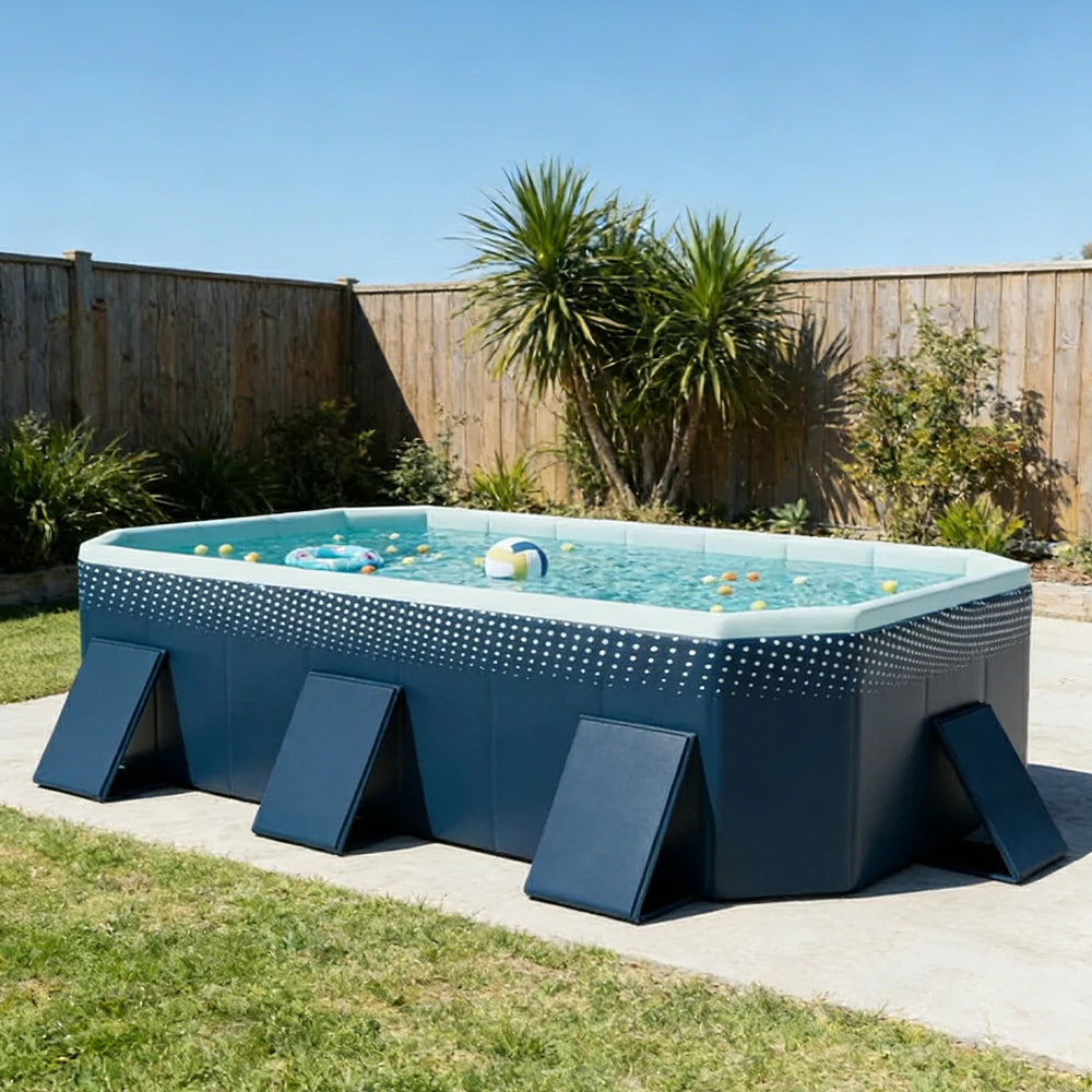 TREKKA Reinforced Family Swimming Pool Double Layer Composite High Strength 160/210/260cm Family Backyard Use - Dark Blue