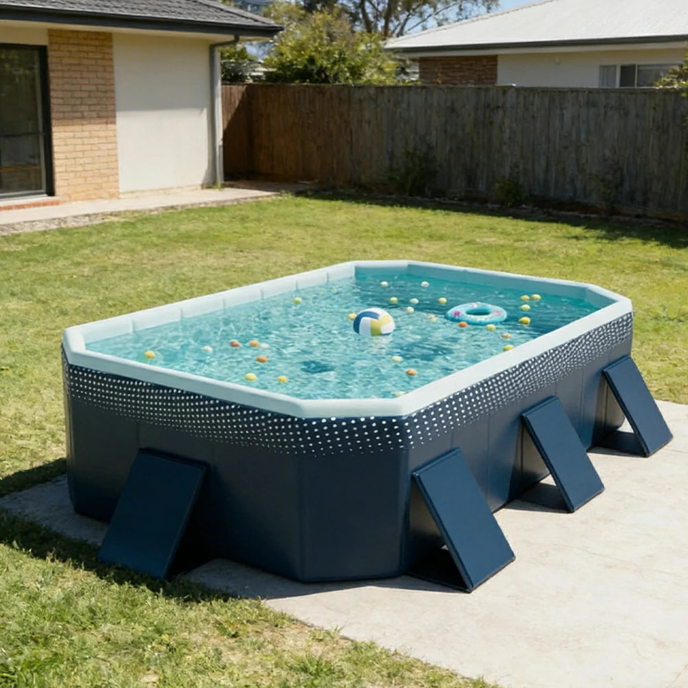 TREKKA Reinforced Family Swimming Pool Double Layer Composite High Strength 160/210/260cm Family Backyard Use - Dark Blue
