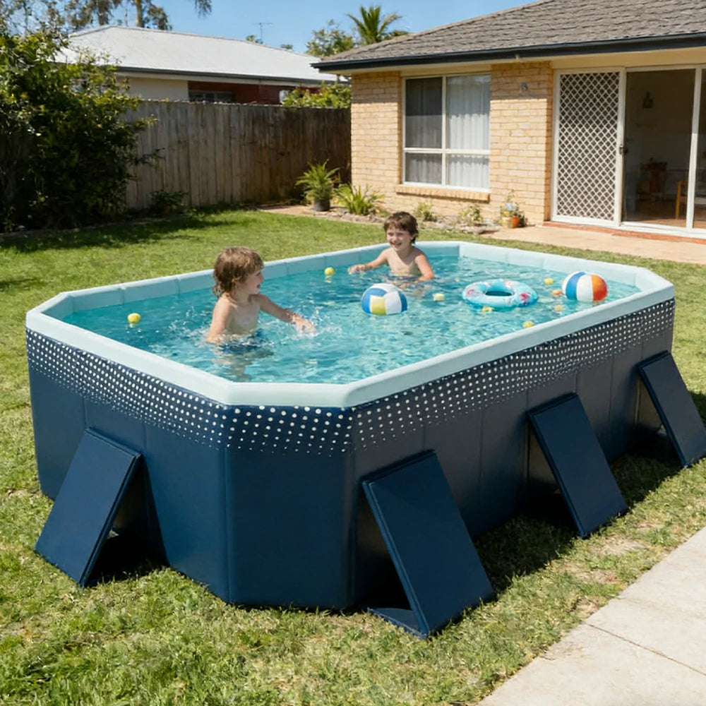 TREKKA Reinforced Family Swimming Pool Double Layer Composite High Strength 160/210/260cm Family Backyard Use - Dark Blue