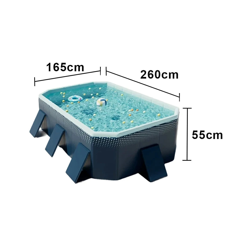 TREKKA Reinforced Family Swimming Pool Double Layer Composite High Strength 160/210/260cm Family Backyard Use - Dark Blue