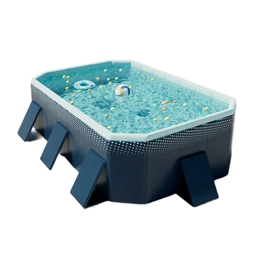 TREKKA Reinforced Family Swimming Pool Double Layer Composite High Strength 160/210/260cm Family Backyard Use - Dark Blue