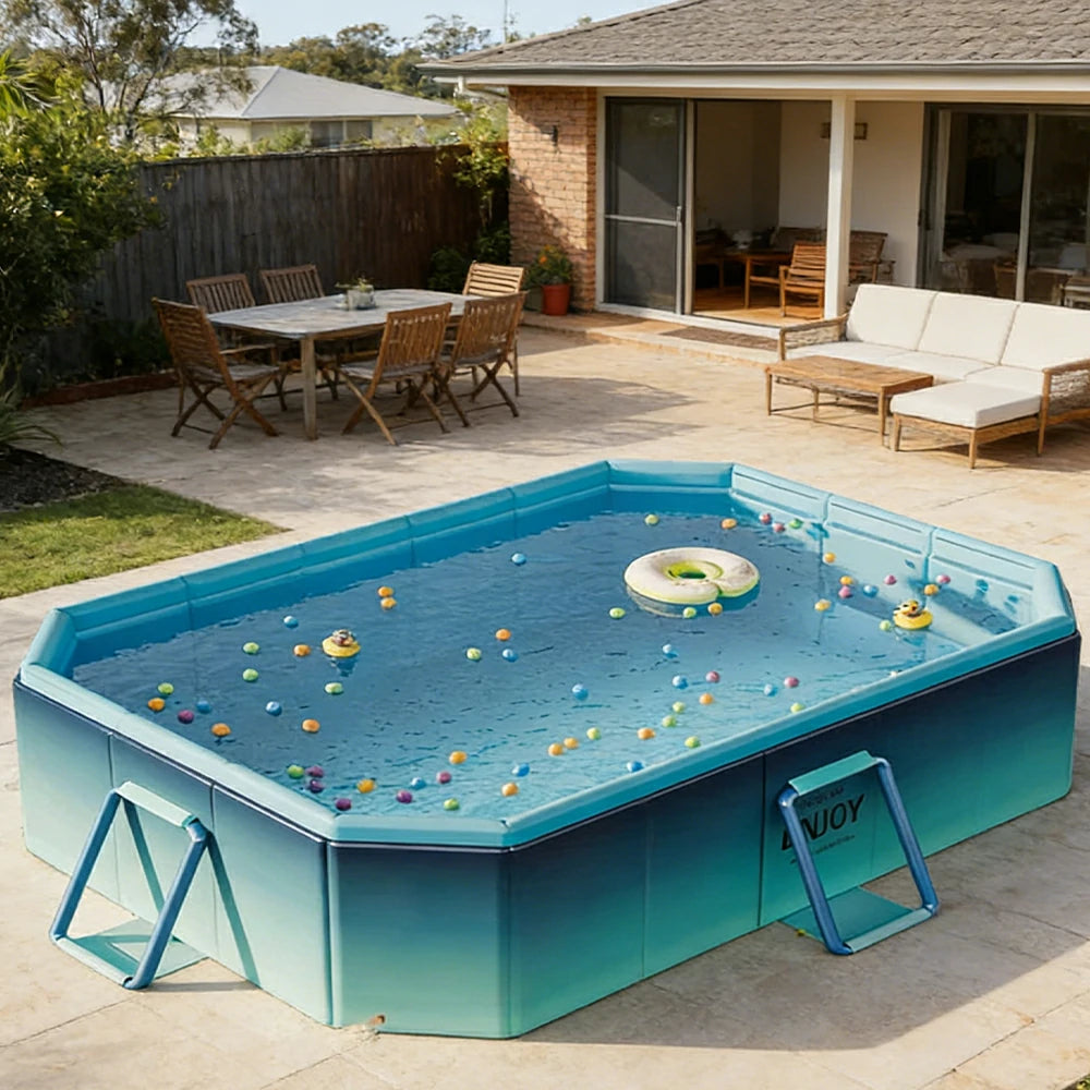 TREKKA Reinforced Family Swimming Pool Double Layer Composite High Strength 160/210/260cm Family Backyard Use - Blue