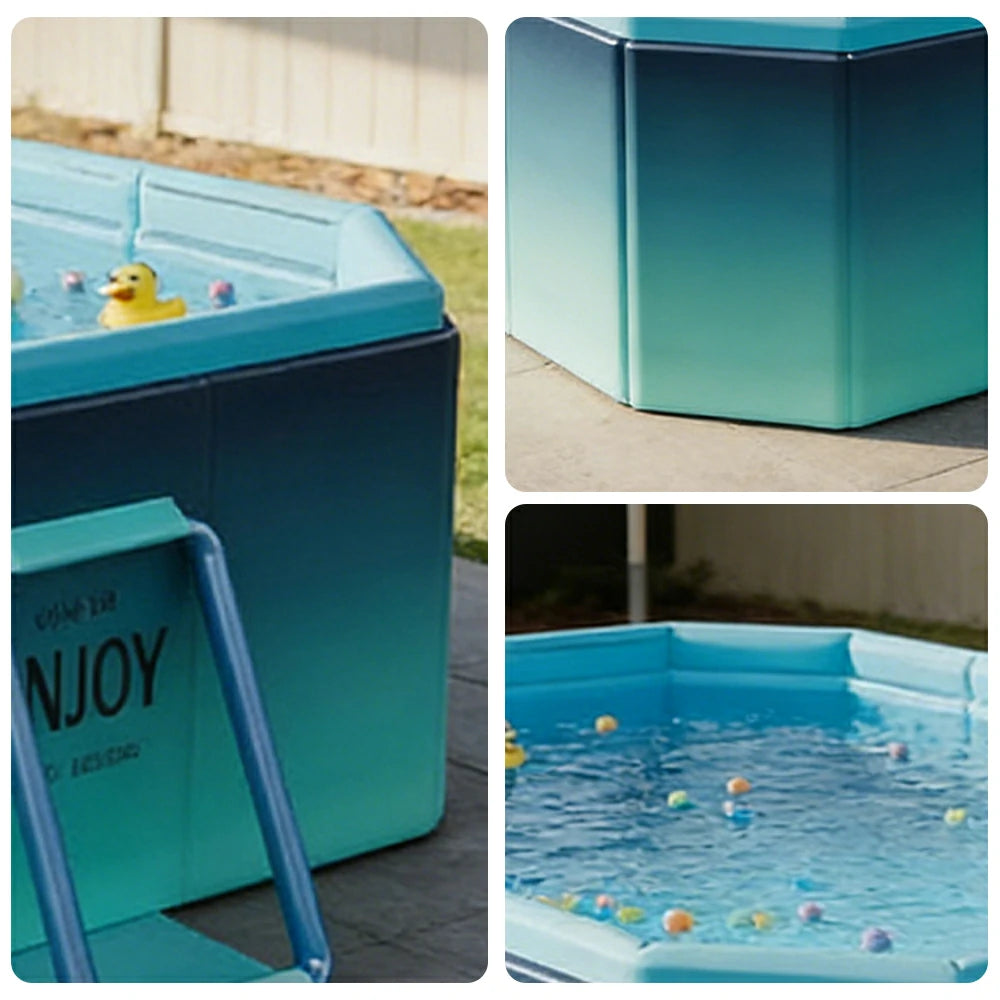 TREKKA Reinforced Family Swimming Pool Double Layer Composite High Strength 160/210/260cm Family Backyard Use - Blue
