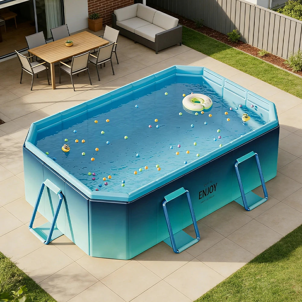 TREKKA Reinforced Family Swimming Pool Double Layer Composite High Strength 160/210/260cm Family Backyard Use - Blue