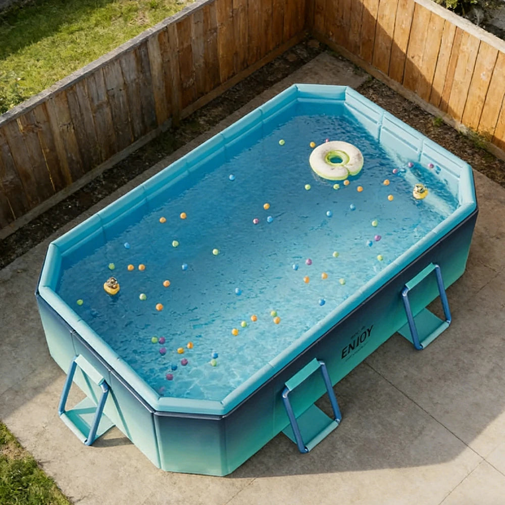 TREKKA Reinforced Family Swimming Pool Double Layer Composite High Strength 160/210/260cm Family Backyard Use - Blue