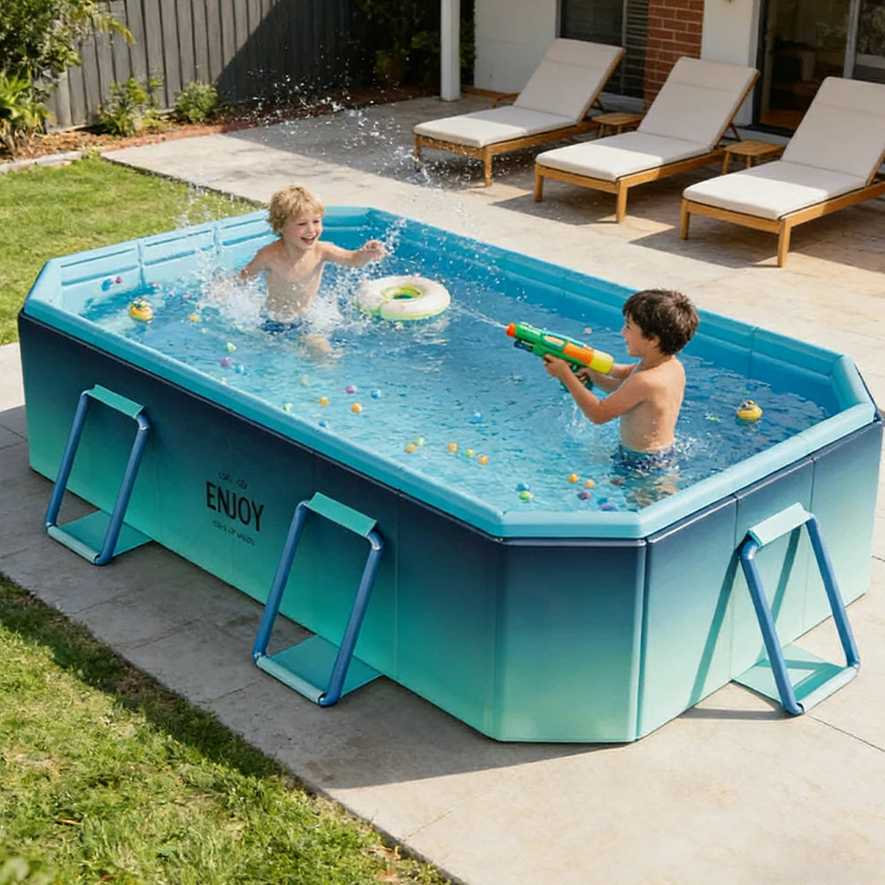 TREKKA Reinforced Family Swimming Pool Double Layer Composite High Strength 160/210/260cm Family Backyard Use - Blue