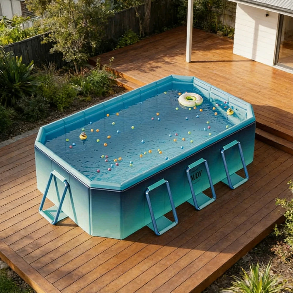 TREKKA Reinforced Family Swimming Pool Double Layer Composite High Strength 160/210/260cm Family Backyard Use - Blue