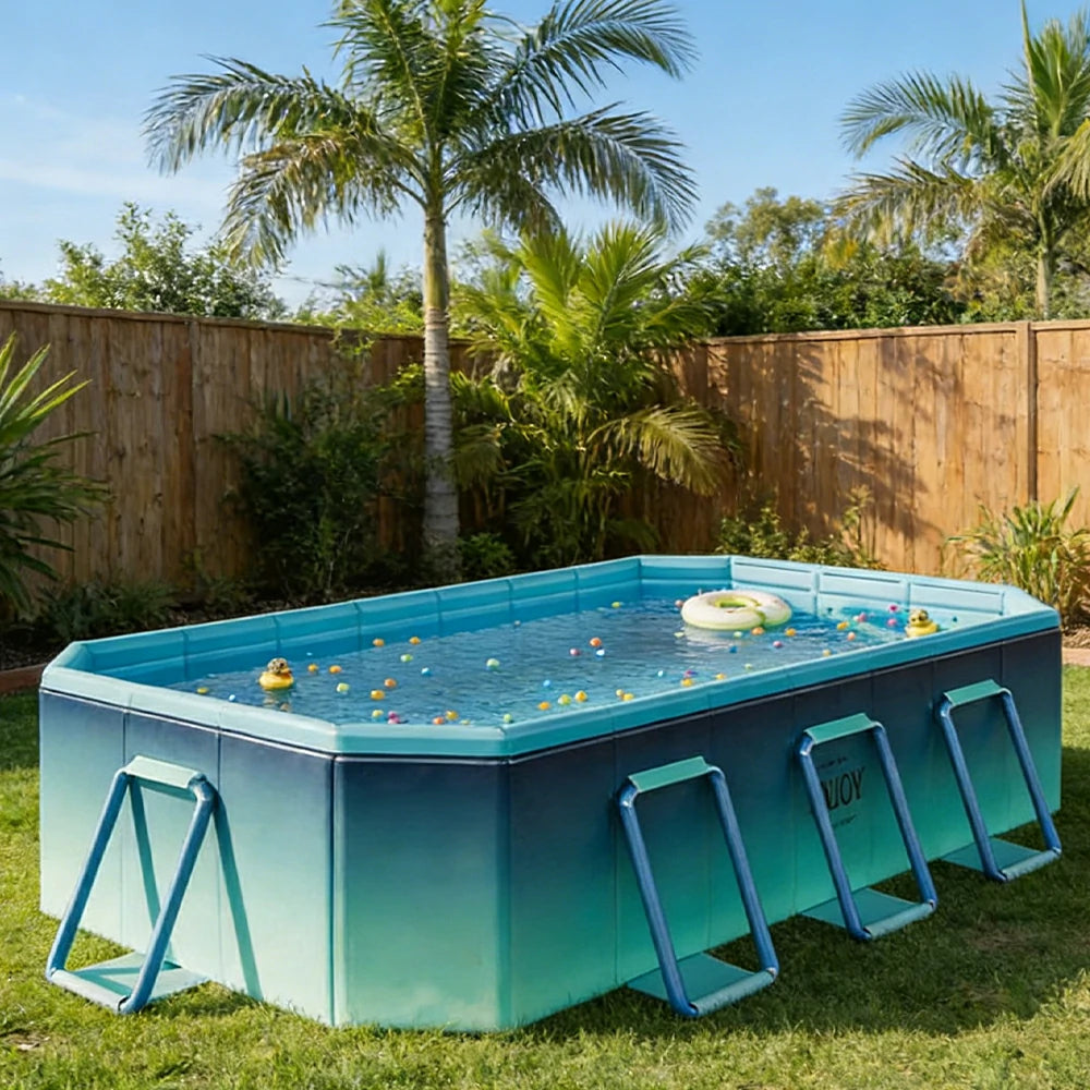 TREKKA Reinforced Family Swimming Pool Double Layer Composite High Strength 160/210/260cm Family Backyard Use - Blue