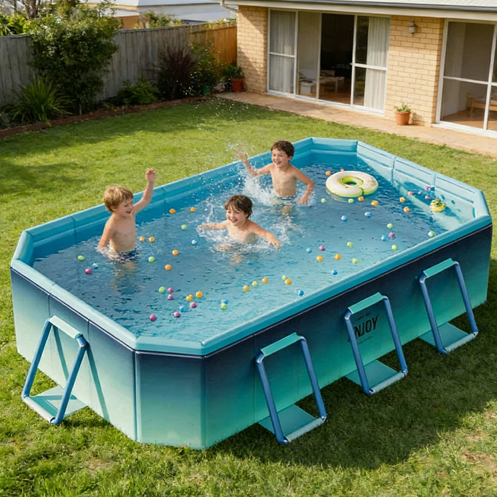 TREKKA Reinforced Family Swimming Pool Double Layer Composite High Strength 160/210/260cm Family Backyard Use - Blue