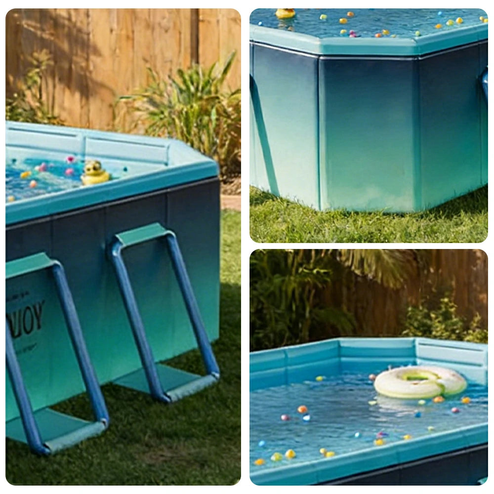 TREKKA Reinforced Family Swimming Pool Double Layer Composite High Strength 160/210/260cm Family Backyard Use - Blue
