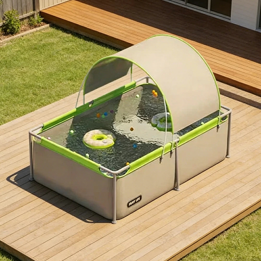 TREKKA Frame Swimming Pool with Canopy UV Protection Triple Layer PVC Steel Frame 190/260/390cm Backyard Outdoor Use