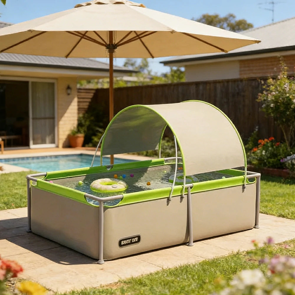 TREKKA Frame Swimming Pool with Canopy UV Protection Triple Layer PVC Steel Frame 190/260/390cm Backyard Outdoor Use