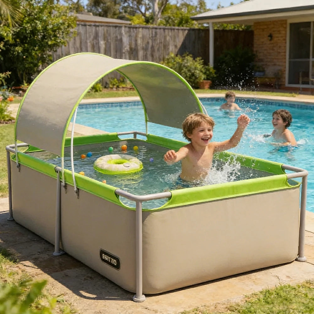 TREKKA Frame Swimming Pool with Canopy UV Protection Triple Layer PVC Steel Frame 190/260/390cm Backyard Outdoor Use