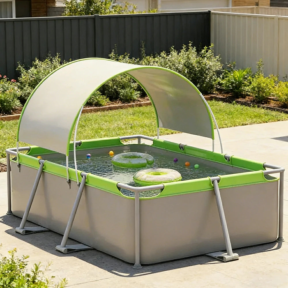 TREKKA Frame Swimming Pool with Canopy UV Protection Triple Layer PVC Steel Frame 190/260/390cm Backyard Outdoor Use