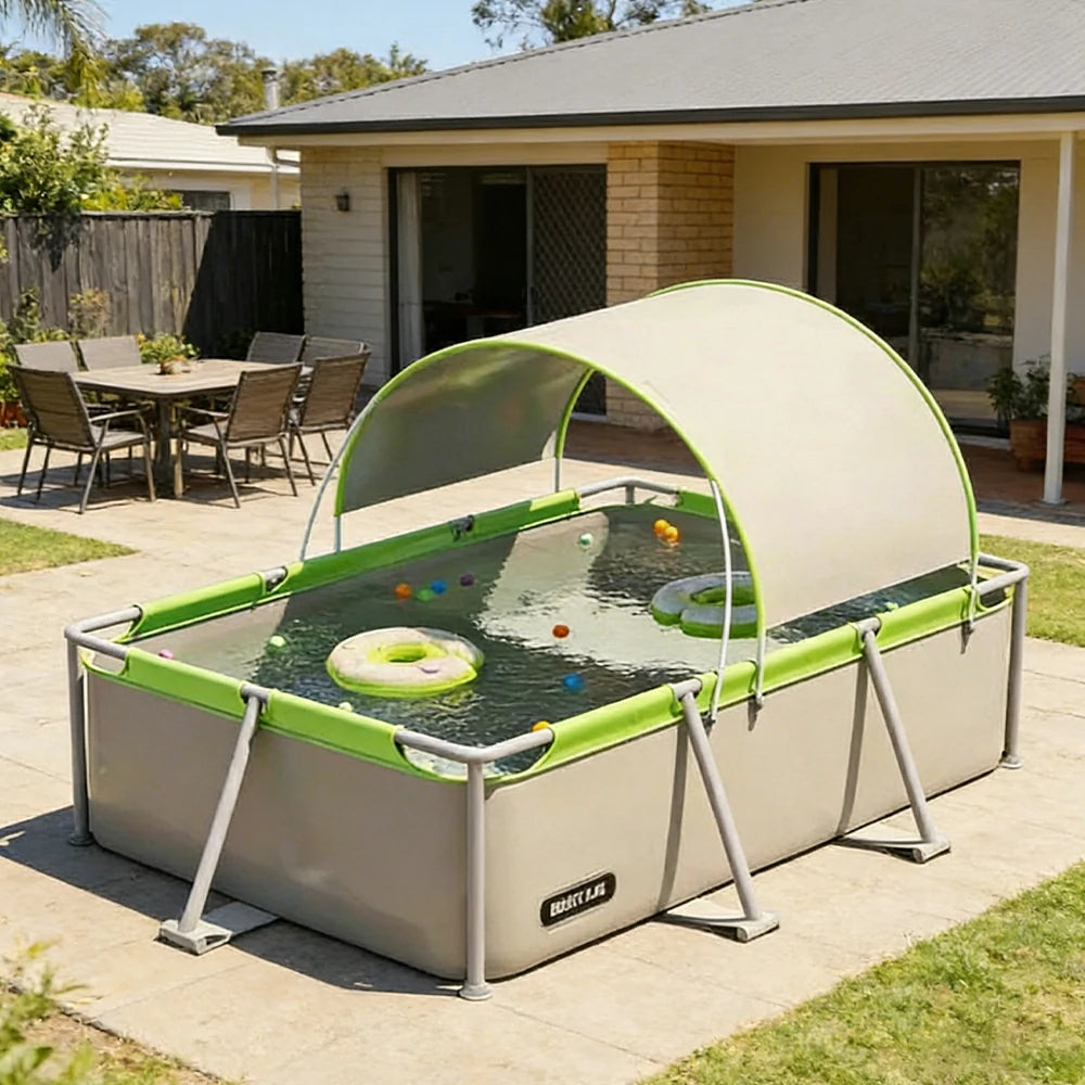 TREKKA Frame Swimming Pool with Canopy UV Protection Triple Layer PVC Steel Frame 190/260/390cm Backyard Outdoor Use