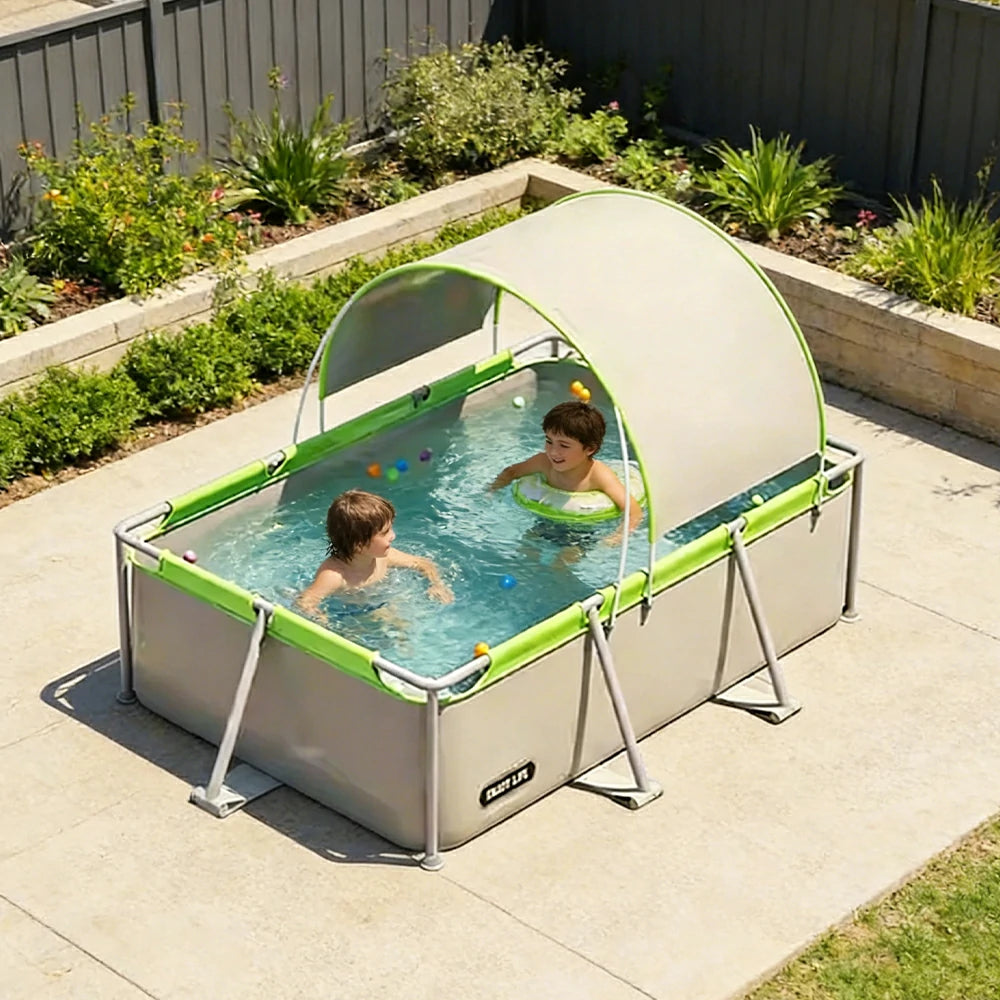 TREKKA Frame Swimming Pool with Canopy UV Protection Triple Layer PVC Steel Frame 190/260/390cm Backyard Outdoor Use