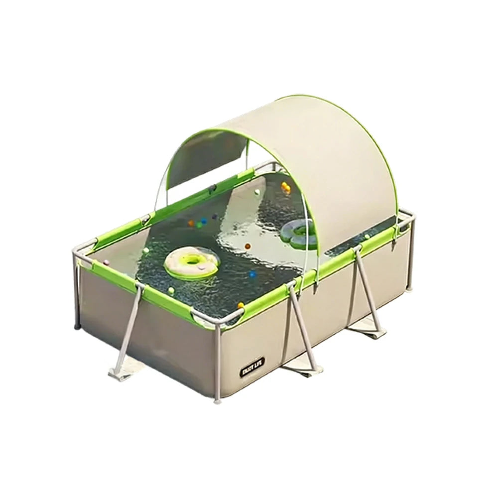 TREKKA Frame Swimming Pool with Canopy UV Protection Triple Layer PVC Steel Frame 190/260/390cm Backyard Outdoor Use