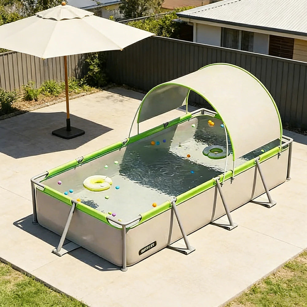TREKKA Frame Swimming Pool with Canopy UV Protection Triple Layer PVC Steel Frame 190/260/390cm Backyard Outdoor Use