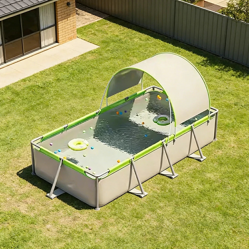 TREKKA Frame Swimming Pool with Canopy UV Protection Triple Layer PVC Steel Frame 190/260/390cm Backyard Outdoor Use