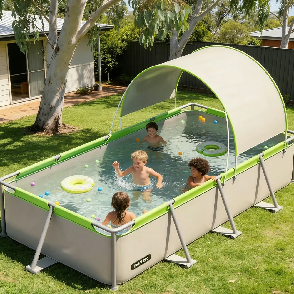TREKKA Frame Swimming Pool with Canopy UV Protection Triple Layer PVC Steel Frame 190/260/390cm Backyard Outdoor Use