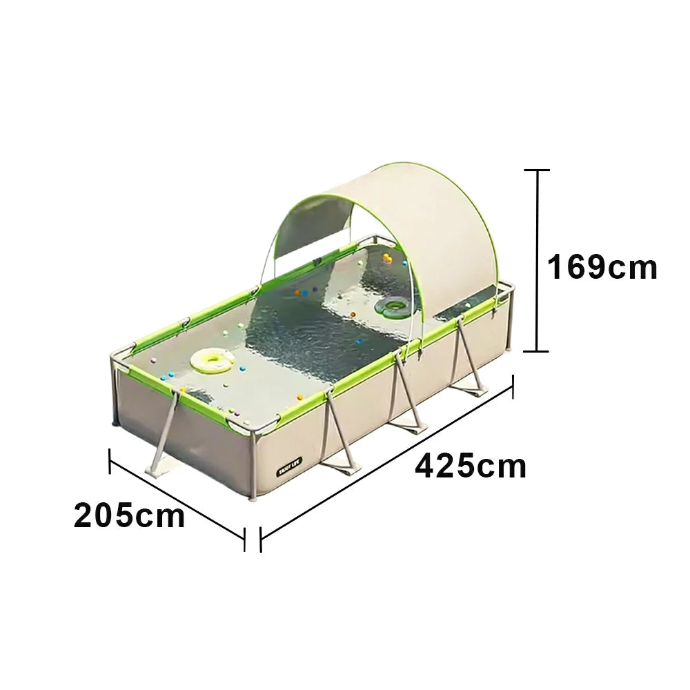 TREKKA Frame Swimming Pool with Canopy UV Protection Triple Layer PVC Steel Frame 190/260/390cm Backyard Outdoor Use
