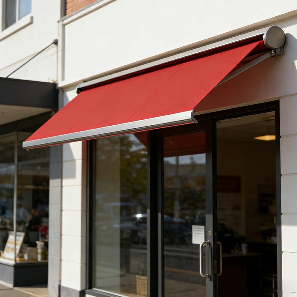SOLARA Electric Retractable Awning Black Frame Remote Control Waterproof Aluminium 300/400/500cm Patio Balcony Outdoor Use - Red