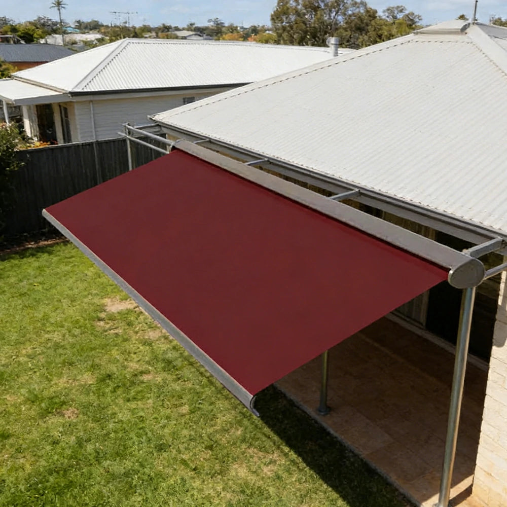 SOLARA Electric Retractable Awning Black Frame Remote Control Waterproof Aluminium 300/400/500cm Patio Balcony Outdoor Use - Wine