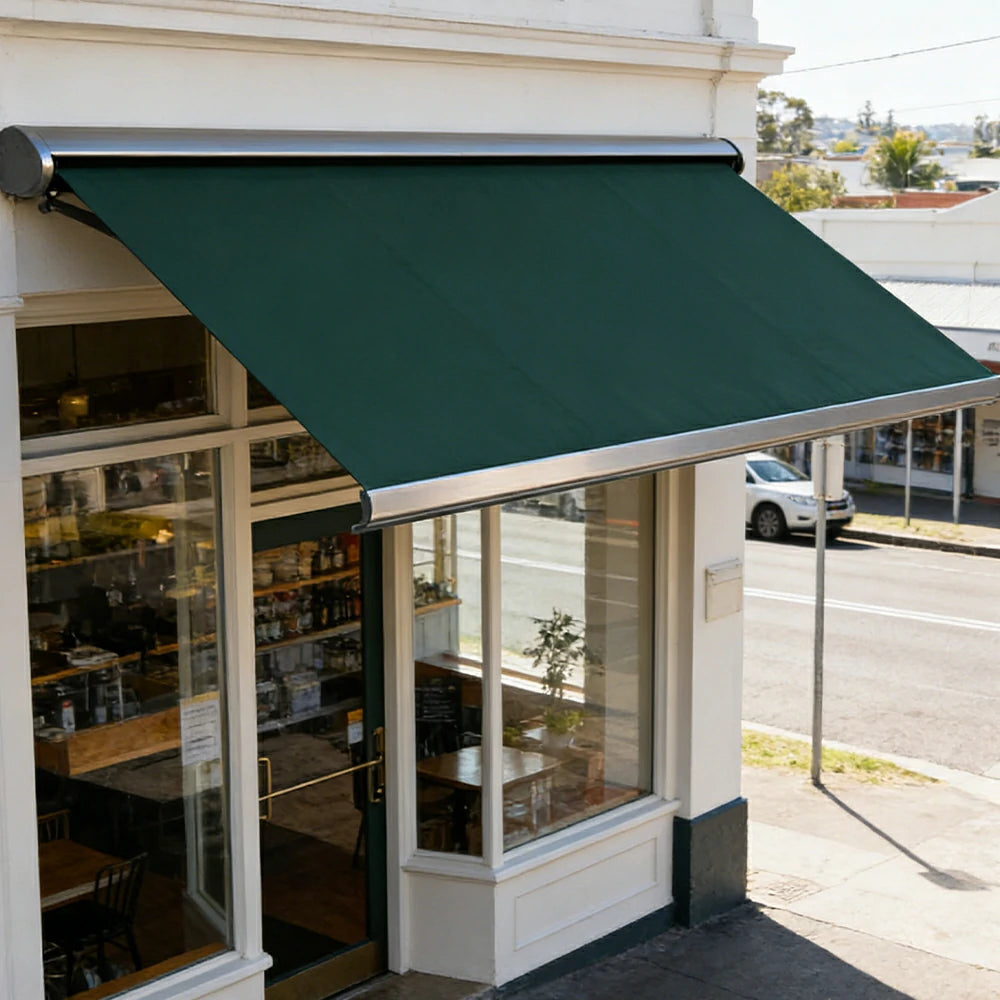SOLARA Electric Retractable Awning Black Frame Remote Control Waterproof Aluminium 300/400/500cm Patio Balcony Outdoor Use - Dark Green