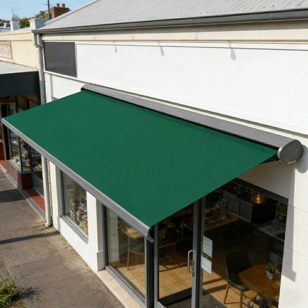 SOLARA Electric Retractable Awning Black Frame Remote Control Waterproof Aluminium 300/400/500cm Patio Balcony Outdoor Use - Green