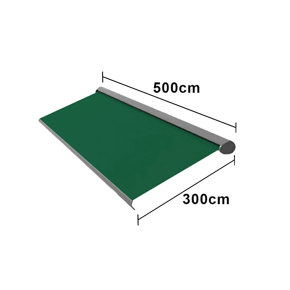 SOLARA Electric Retractable Awning Black Frame Remote Control Waterproof Aluminium 300/400/500cm Patio Balcony Outdoor Use - Green