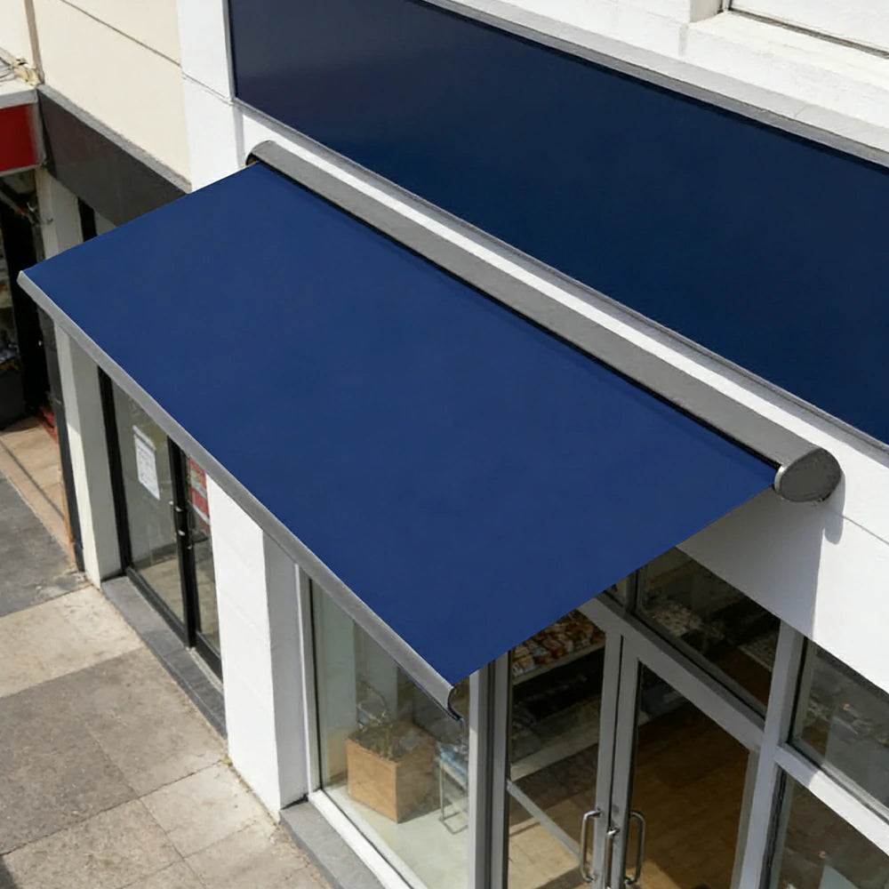 SOLARA Electric Retractable Awning Black Frame Remote Control Waterproof Aluminium 300/400/500cm Patio Balcony Outdoor Use - Dark Blue