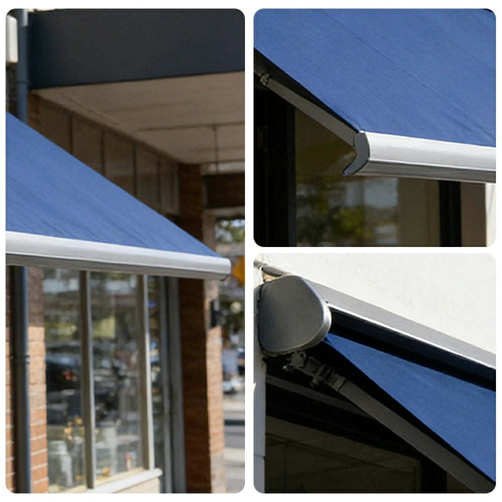 SOLARA Electric Retractable Awning Black Frame Remote Control Waterproof Aluminium 300/400/500cm Patio Balcony Outdoor Use - Dark Blue
