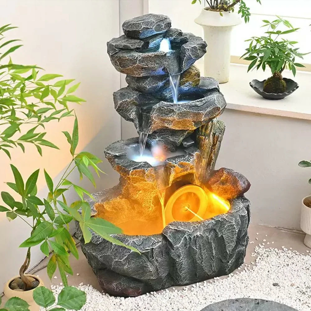 SOLARA Decorative Fountain - Resin Cascading Rock Design, UV-Resistant, Waterproof, Tranquil Water Sounds for Relaxation and Decor