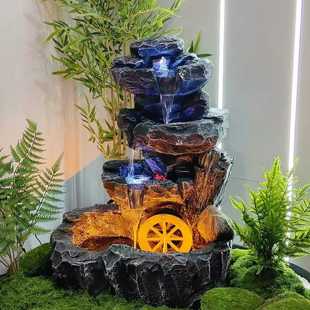 SOLARA Decorative Fountain - Resin Cascading Rock Design, UV-Resistant, Waterproof, Tranquil Water Sounds for Relaxation and Decor
