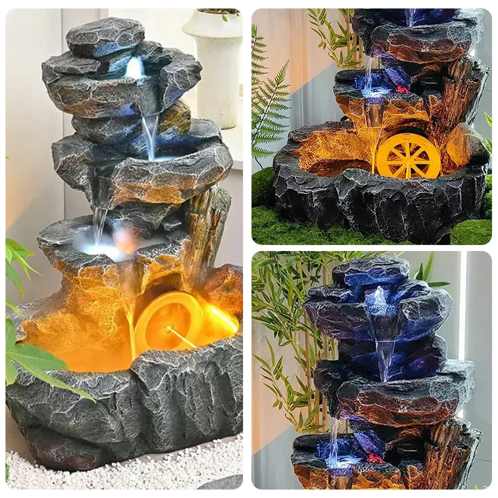 SOLARA Decorative Fountain - Resin Cascading Rock Design, UV-Resistant, Waterproof, Tranquil Water Sounds for Relaxation and Decor