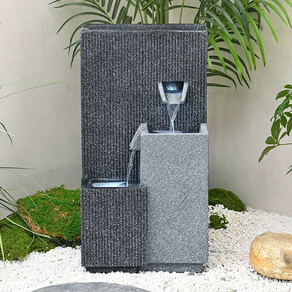 SOLARA Decorative Fountain - Geometric Design, Cascading Water Flow, Resin, UV-Resistant, Waterproof, Ideal for Indoor & Outdoor Decor