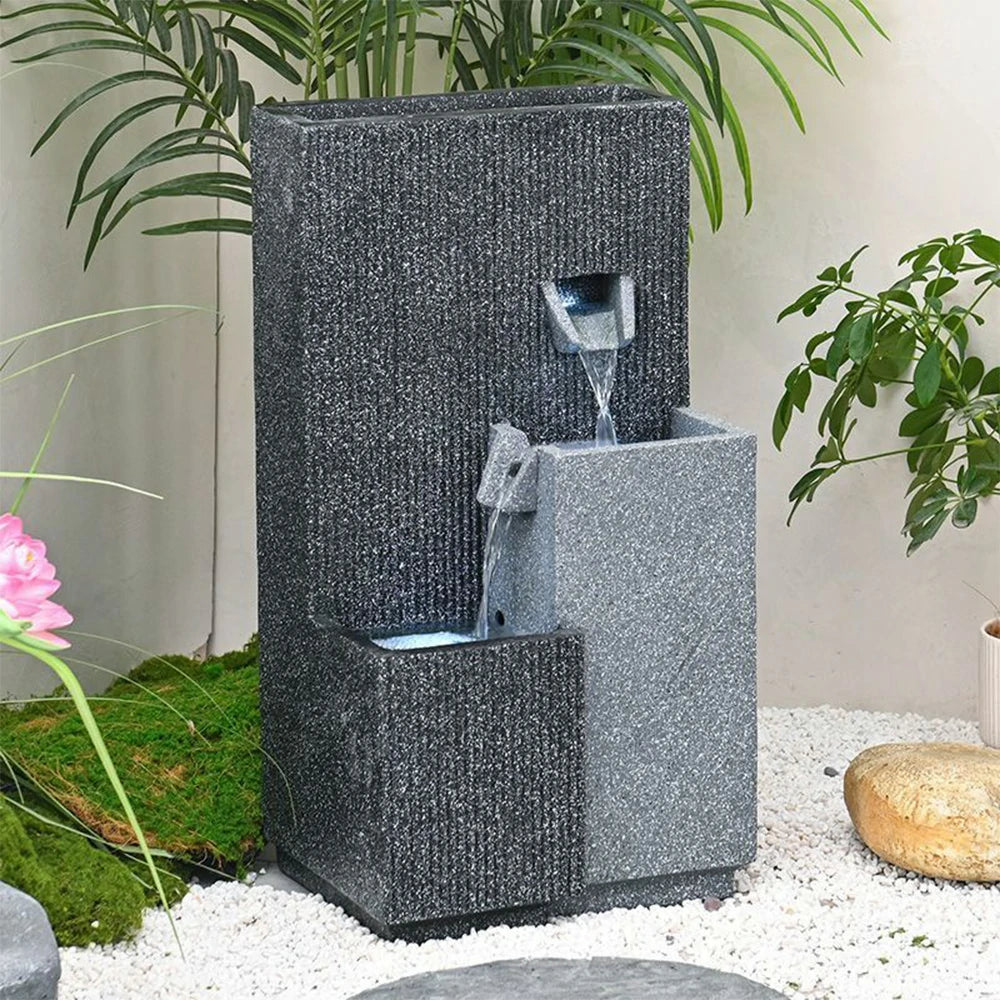SOLARA Decorative Fountain - Geometric Design, Cascading Water Flow, Resin, UV-Resistant, Waterproof, Ideal for Indoor & Outdoor Decor