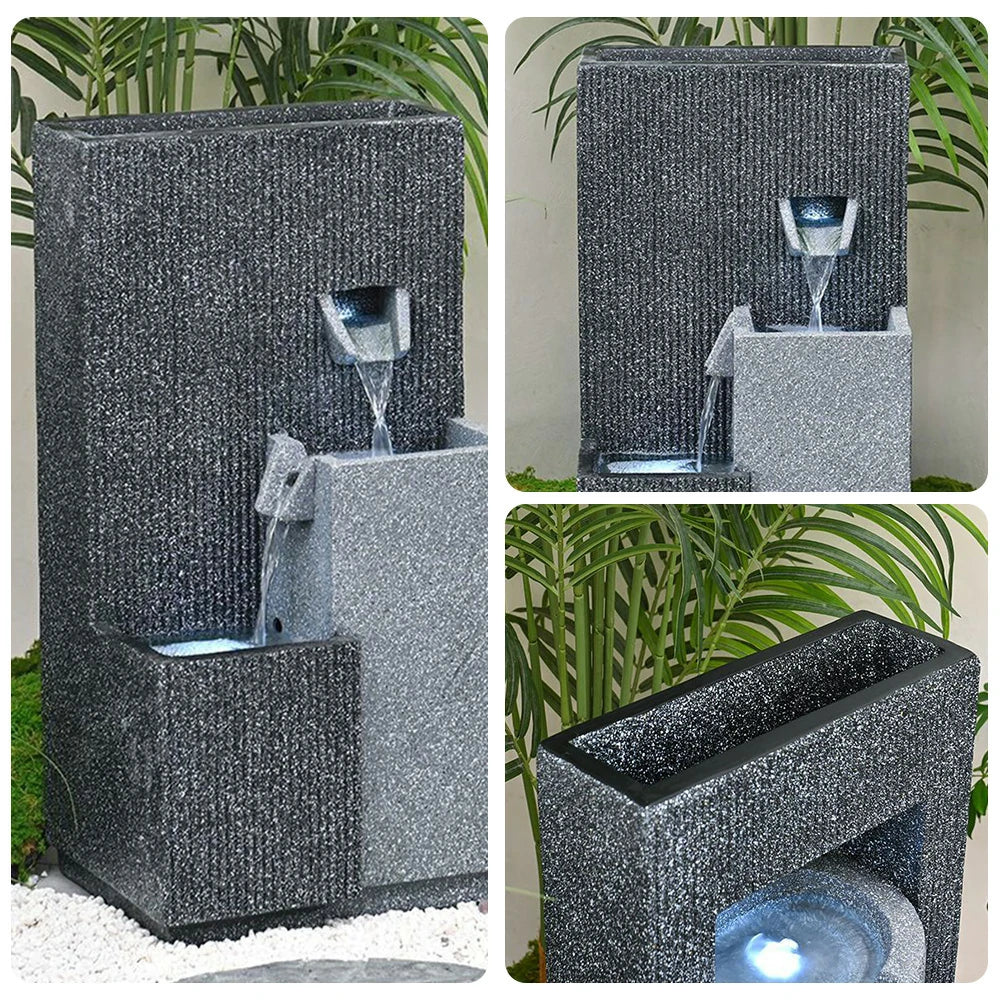 SOLARA Decorative Fountain - Geometric Design, Cascading Water Flow, Resin, UV-Resistant, Waterproof, Ideal for Indoor & Outdoor Decor