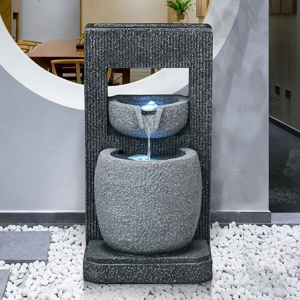 SOLARA Indoor & Outdoor Water Fountain - Resin Cascading Waterfall, UV-Resistant, Waterproof, Elegant Geometric Design for Tranquil Atmosphere
