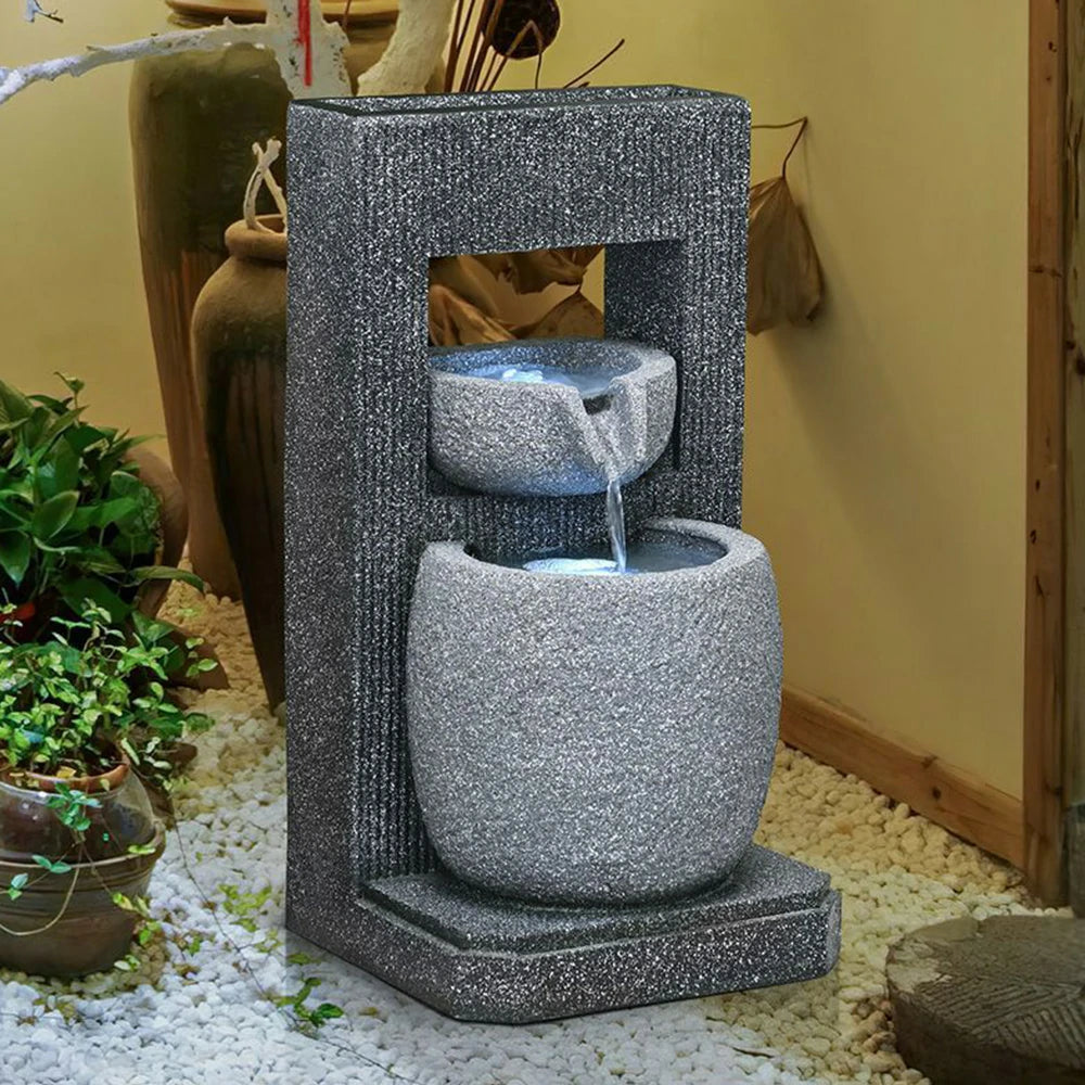 SOLARA Indoor & Outdoor Water Fountain - Resin Cascading Waterfall, UV-Resistant, Waterproof, Elegant Geometric Design for Tranquil Atmosphere
