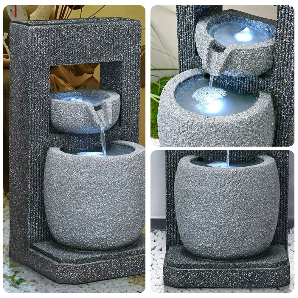 SOLARA Indoor & Outdoor Water Fountain - Resin Cascading Waterfall, UV-Resistant, Waterproof, Elegant Geometric Design for Tranquil Atmosphere