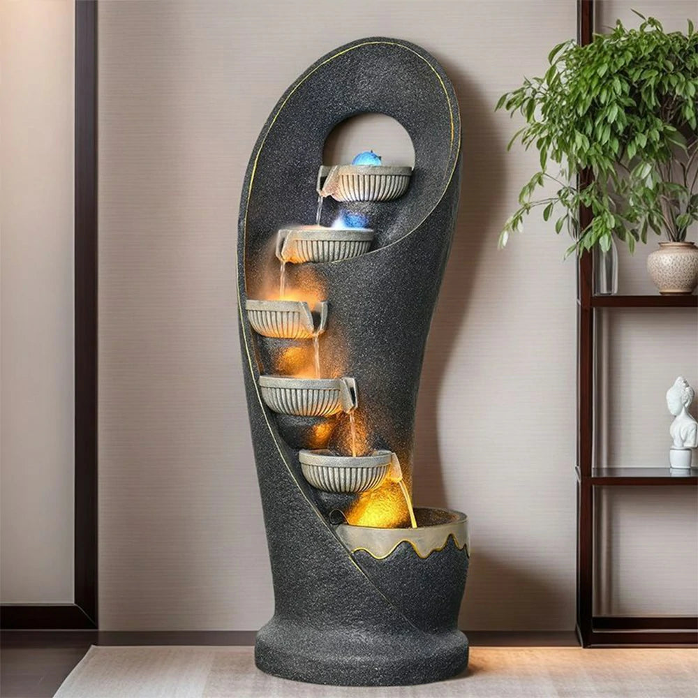 SOLARA Outdoor Water Fountain - Resin Cascading Waterfall, UV-Resistant, Waterproof, Elegant Design with Warm Lighting