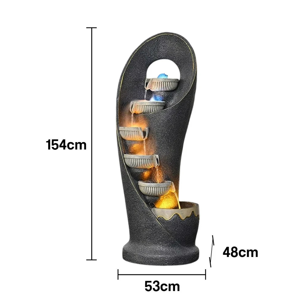 SOLARA Outdoor Water Fountain - Resin Cascading Waterfall, UV-Resistant, Waterproof, Elegant Design with Warm Lighting