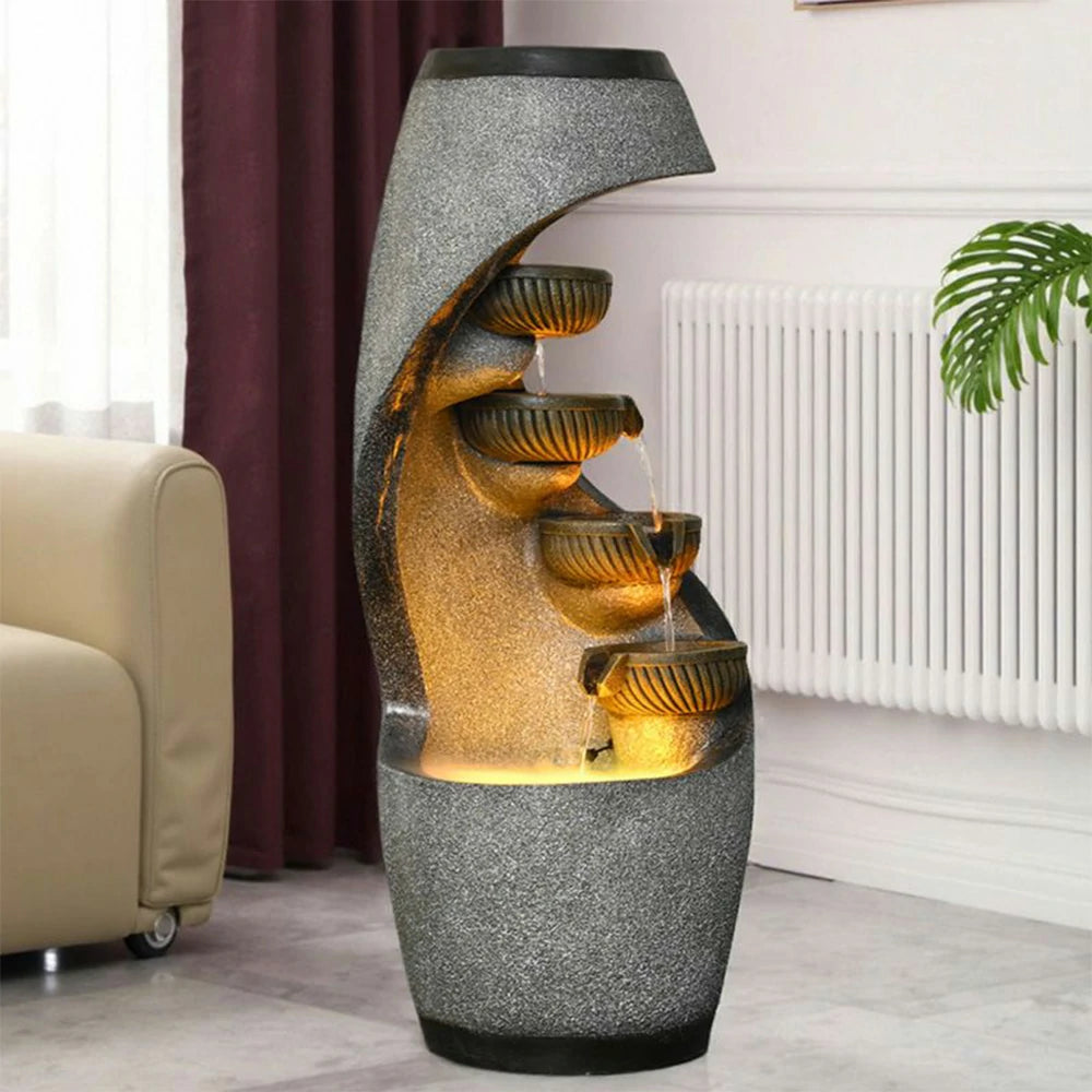 SOLARA Outdoor Water Feature - Resin Cascading Waterfall, UV-Proof, Waterproof, Natural Design with Warm LED Lighting