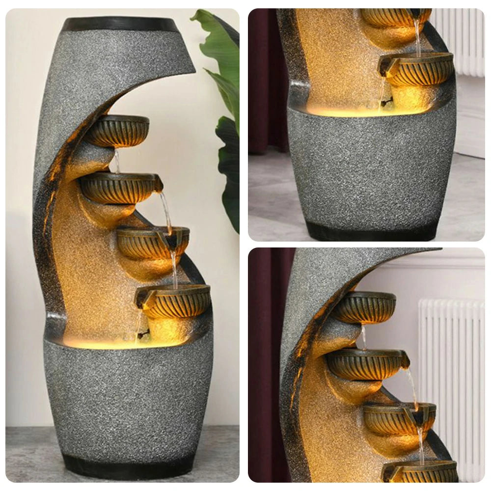 SOLARA Outdoor Water Feature - Resin Cascading Waterfall, UV-Proof, Waterproof, Natural Design with Warm LED Lighting