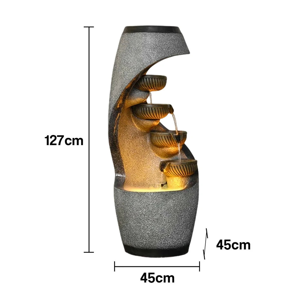 SOLARA Outdoor Water Feature - Resin Cascading Waterfall, UV-Proof, Waterproof, Natural Design with Warm LED Lighting