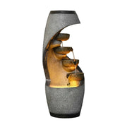 SOLARA Outdoor Water Feature - Resin Cascading Waterfall, UV-Proof, Waterproof, Natural Design with Warm LED Lighting
